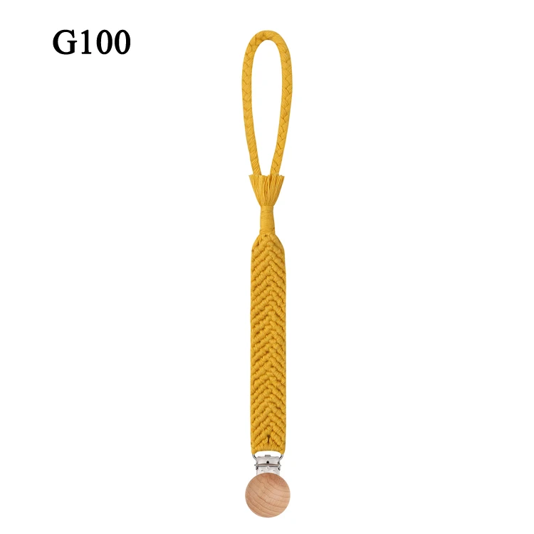 Handmade weave Baby Macrame Wood Pacifier Clip 100% Cotton yarn Knitting Braided Pacifier Clips