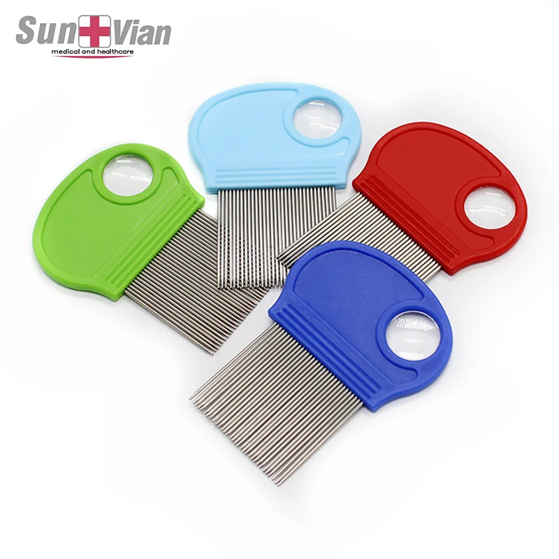 Metal Lice Comb With Plastic Handle And Stainless Steel Needle For Pets Or Humans Hair Flea Comb With Magnifying Glass