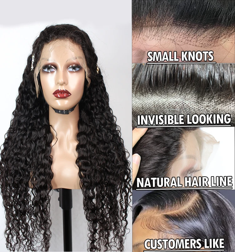 Wholesale 40inch Human Hair Full Lace Curly Wig Brazilian Transparent Lace raw indian water wave deep curly 40 inch curly wig