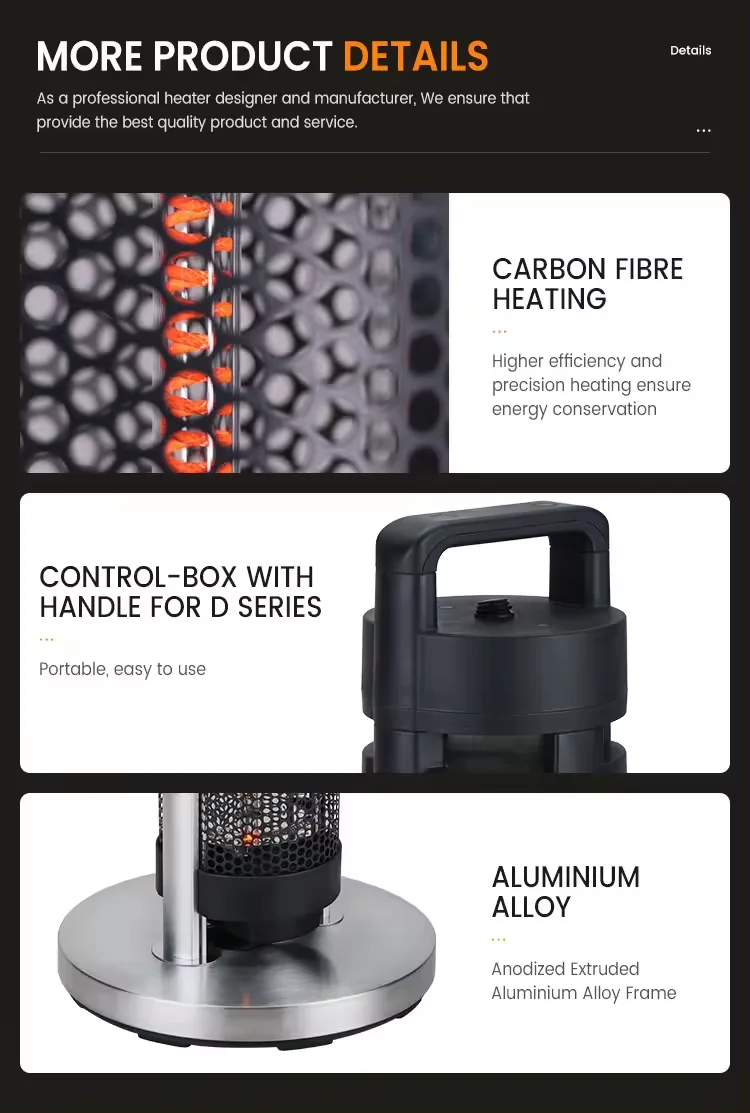 360 Degree Tip-Over Safety Switch IP44 1200W Aluminium Alloy Frame Portable Electric Heater