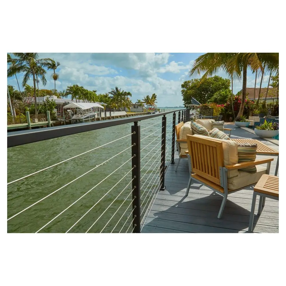 Ace New Design Modern Balcony Tension Cable Balustrade Deck Stainless Steel Square Post Wire Railing For House Project