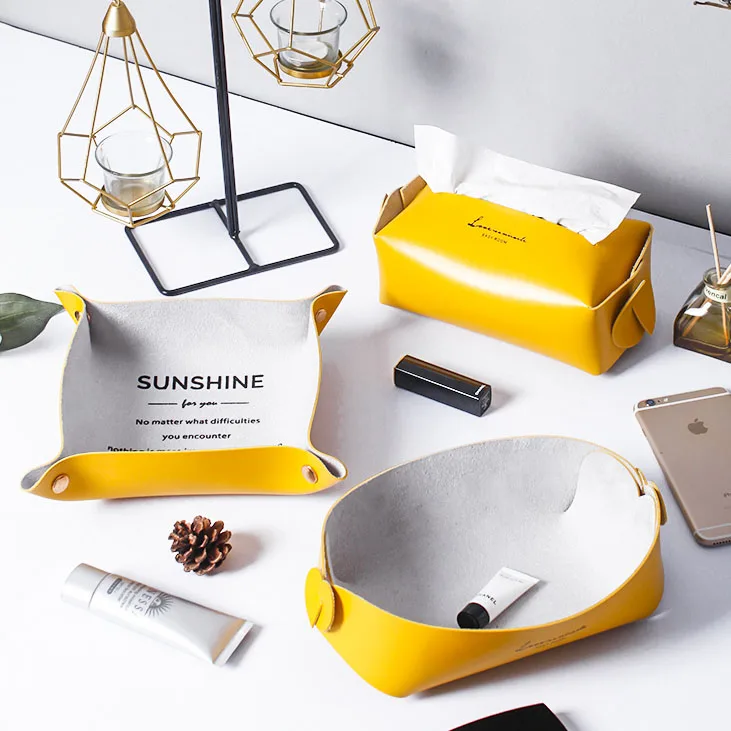 Collapsable Jewelry Makeup Cosmetic Nordic Desk Table Vanity Luxury Key Home Decor Organizer Pu Leather Storage Trays
