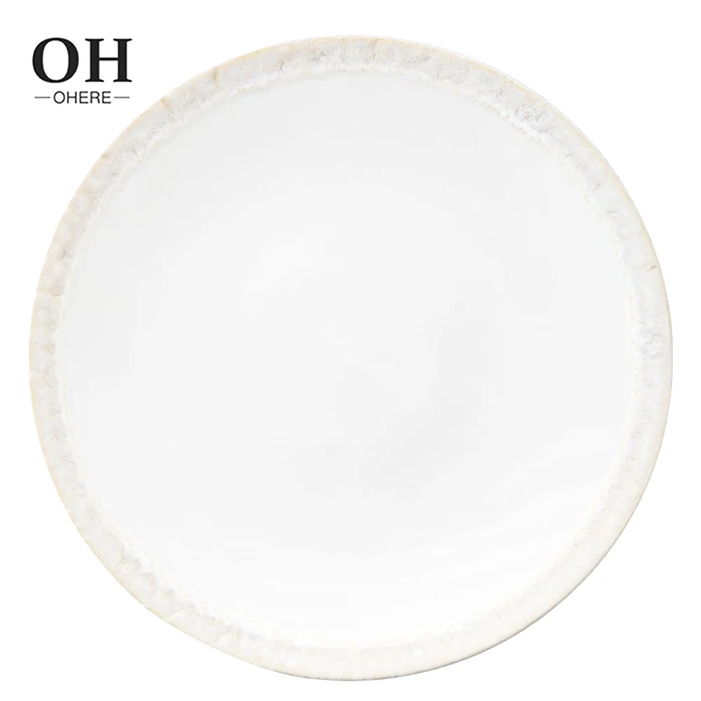 Artistic stone texture edge 4 pcs ceramic plate sets Simple white color wedding charger service dinner plate Microwave Safe use
