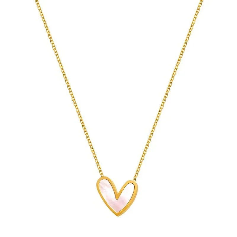 316L Simple Heart 18K Gold Plated Chain  Pearl Minimalist Chain Dainty Women Jewelry Pearl Layering Shell Necklace
