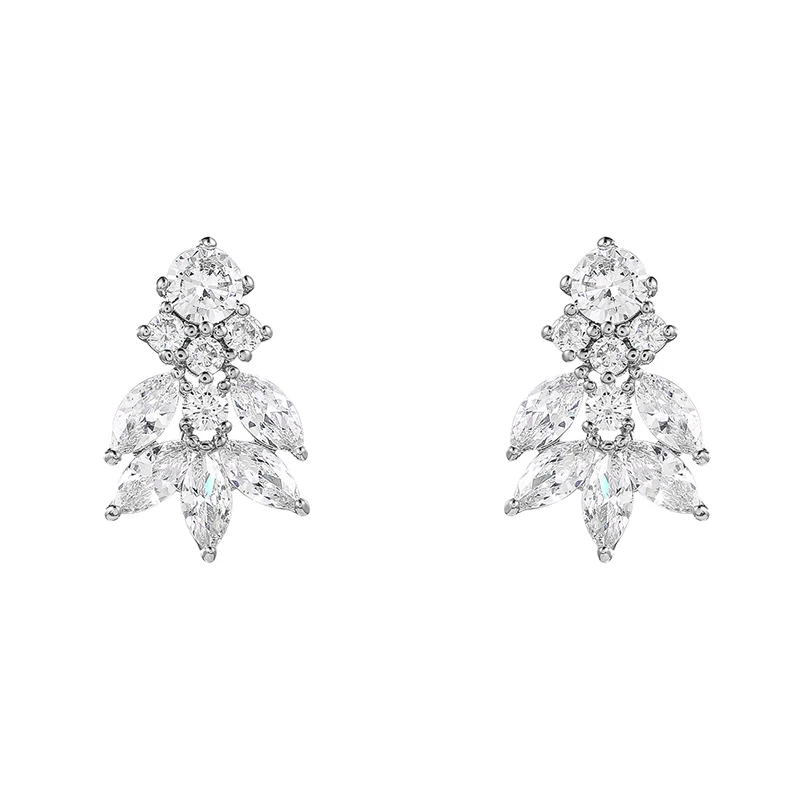 New Arrival High Quality Marquise Leaf Cubic Zirconia CZ Crystal Wedding Earrings for Bridal or Bridesmaid Jewelry Gifts