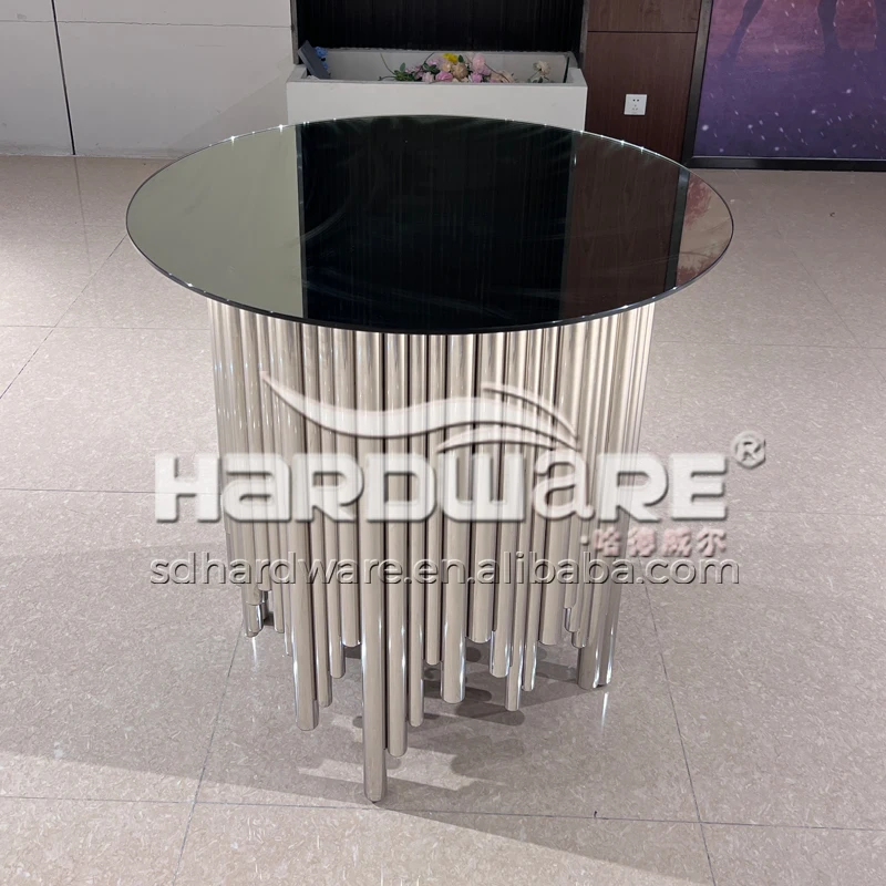 Nightclub Wedding Event Banquet Furniture Luxury Silver Stainless Steel Round Unique Center Counter Glass Bar Table