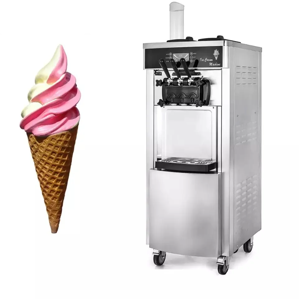 Commercial Vertical Soft Ice Cream Machine GMCC Double Compressors LCD Touch Screen 2+1 Flavors Automatic Function Business Use