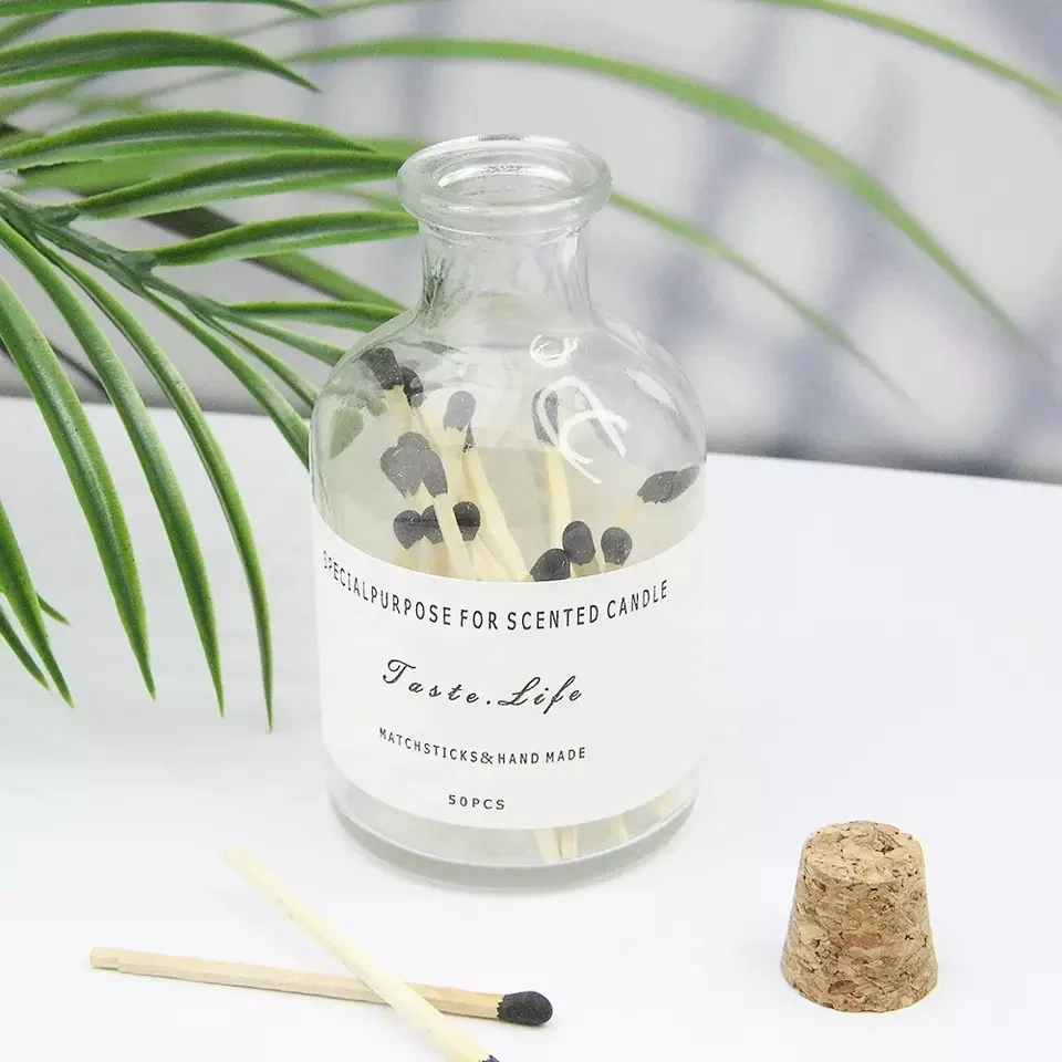 Custom acrylic mini Safety Match Stick Bottle Candle Colored Matches Glass Jar paper Match Box