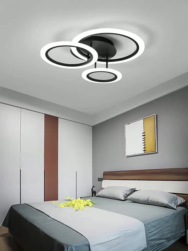 High Quality Fancy Light Black Panel Flush Mounted Nordic Metal Square Dimmable Ceil Bedroom Indoor Led Ceiling Lamp