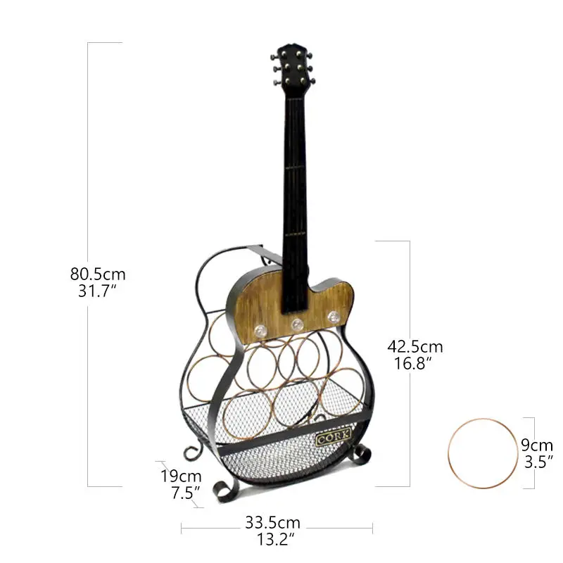 wholesale Metal/Wood  LED Guitar Free standing 5 Bottles Wine bottle Holder For Home Kitchen Countertop