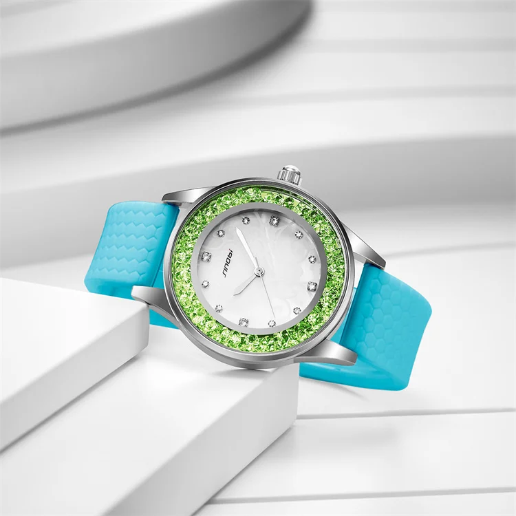 Fashion Women Moissanite New Quartz Wristwatch Luxury Brand S9552L Fake Diamond Ladies Silicon Watch