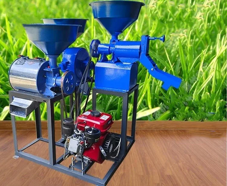New Diesel Gasoline Engine Grain Flour Mill Paddy Wheat Peeling Rice Mill Grain Crushing Husking Milling Combination Machine