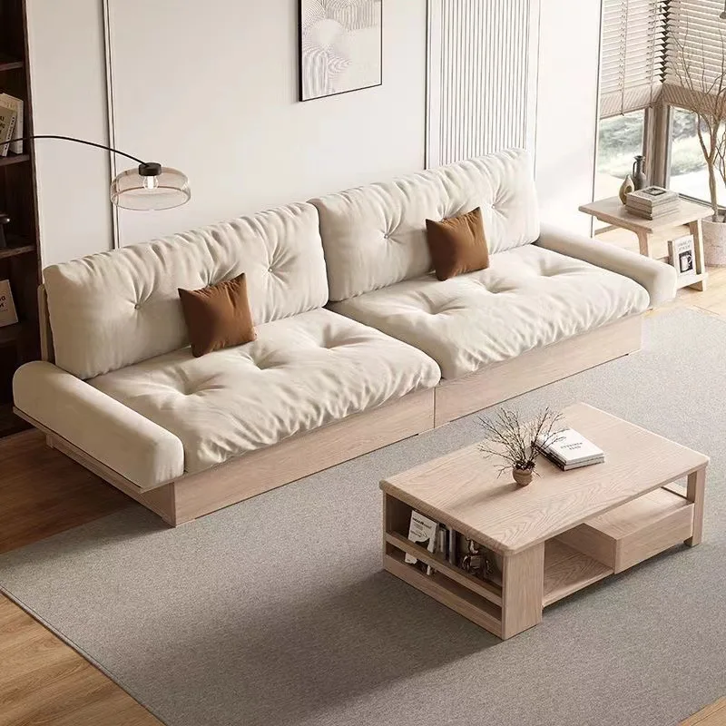 Nordic solid wood sofa living room small unit Japanese wabi-Sabi ash with storage function sofa set