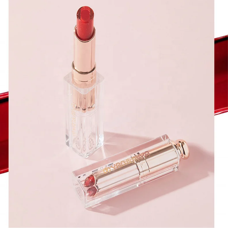 Waterproof elegant lipstick Organic Jelly Long-lasting Glitter Lipstick Cinnamon Moisturizing two colors sandwich lipstick
