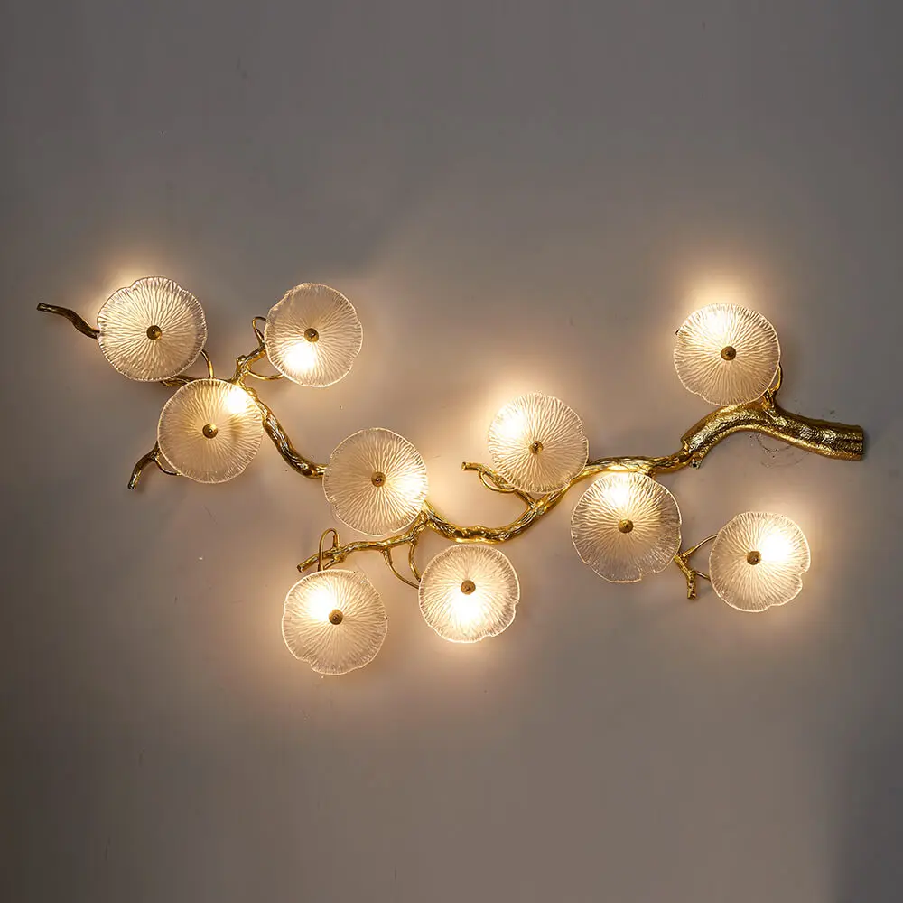Hotel room wall decoration wall light L1800mm art tree branch long lotus leaf luxury wall lamp