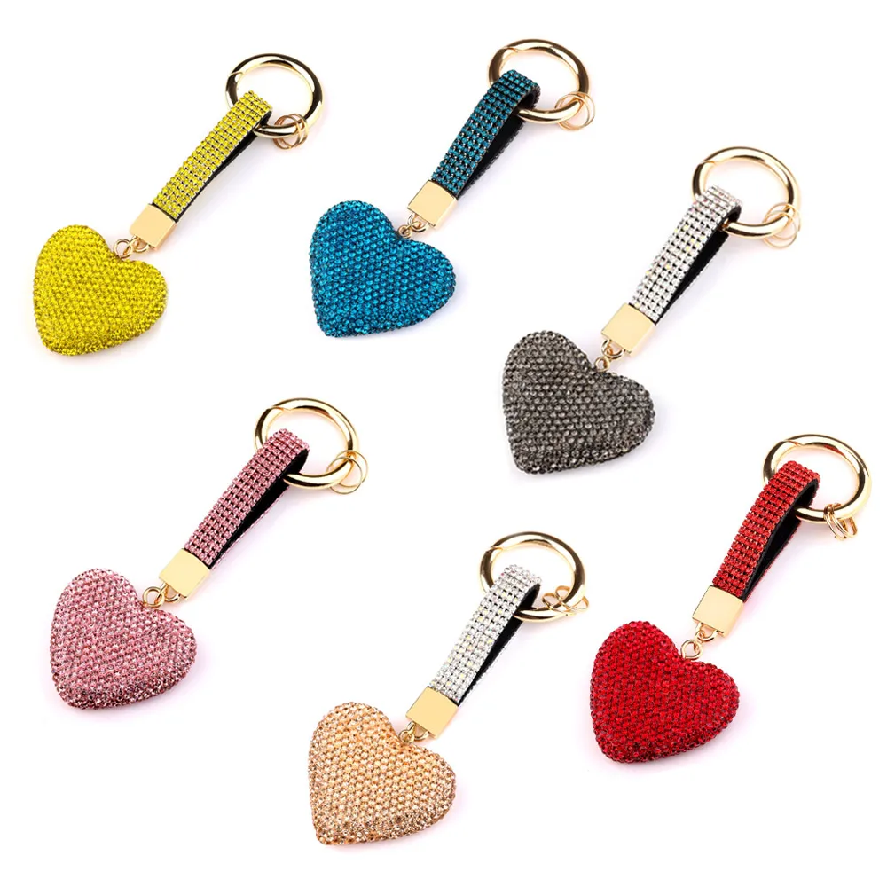 New Luxury Colorful Crystal Rhinestone Heart Pendant Keychain Accessories for Gift