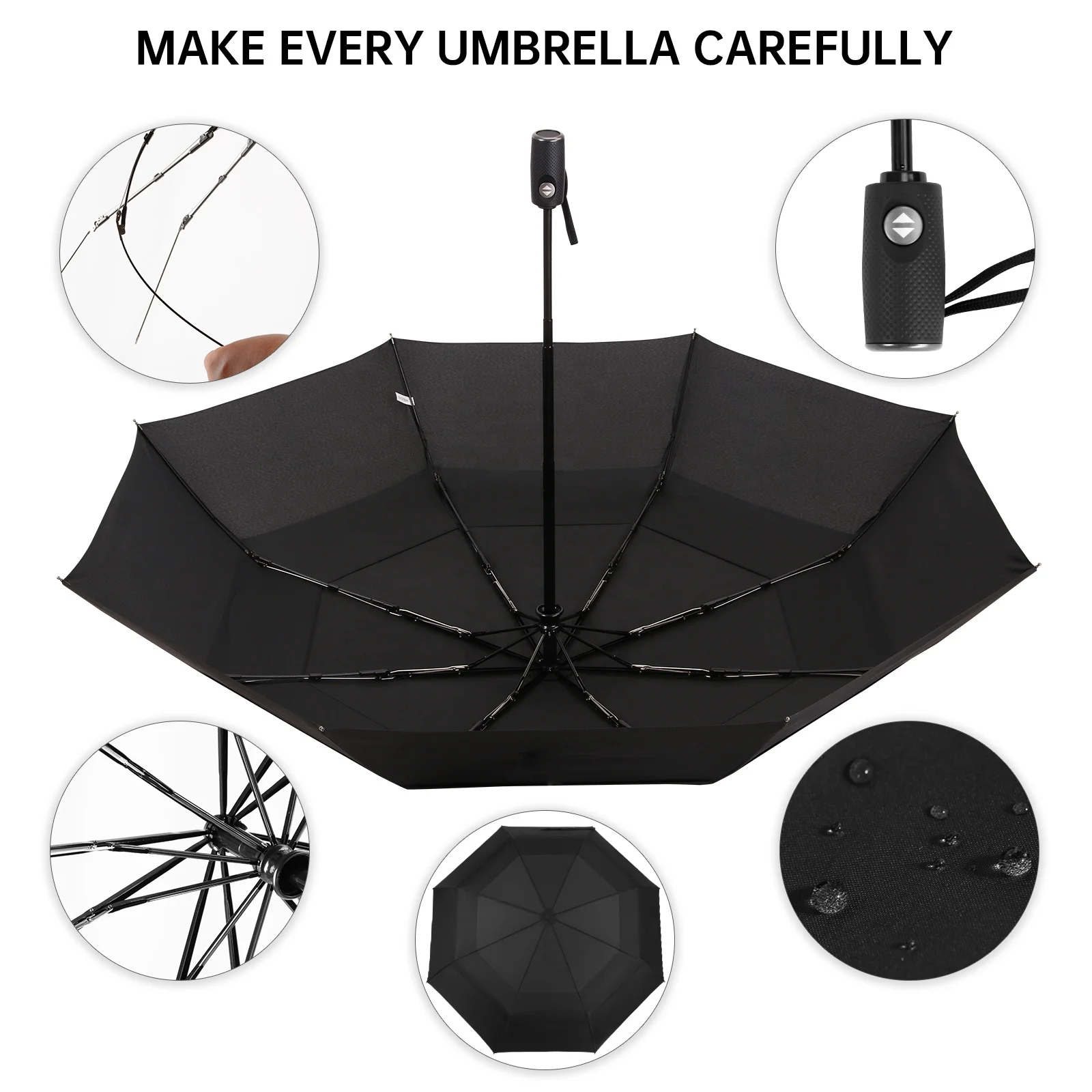 Windproof Travel Compact Light Automatic Strong Portable Wind Resistant Small Folding Backpack Umbrella for Rain Men and Women