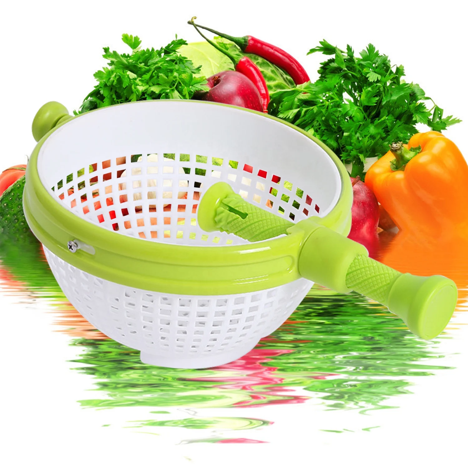 Salad Nylon Spinning Colander with Collapsible Handle Lettuce Spinner Colander