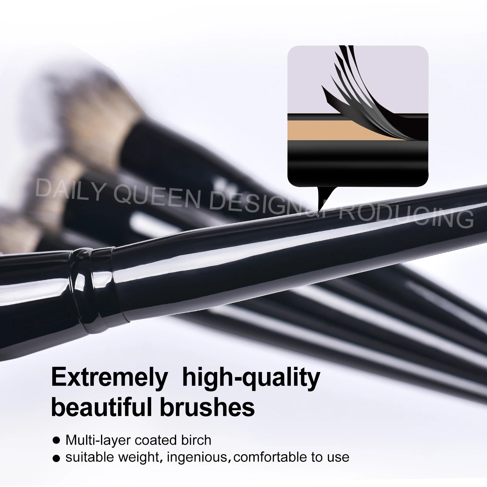 DailyQueen NEW high-quality 19pcs Black super soft hair makeup brushes custom logo professional fan flat make up brush set