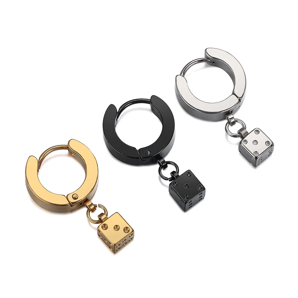 Craft Wolf Stainless Steel Accessories  Dice Pendant Earring for men women