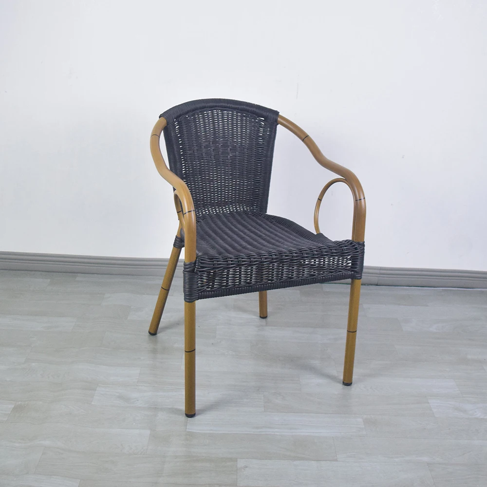 Foshan Furniture Stackable Garden Wicker Chairs Aluminum Bamboo Rattan Chair Restaurant Flower Chair
