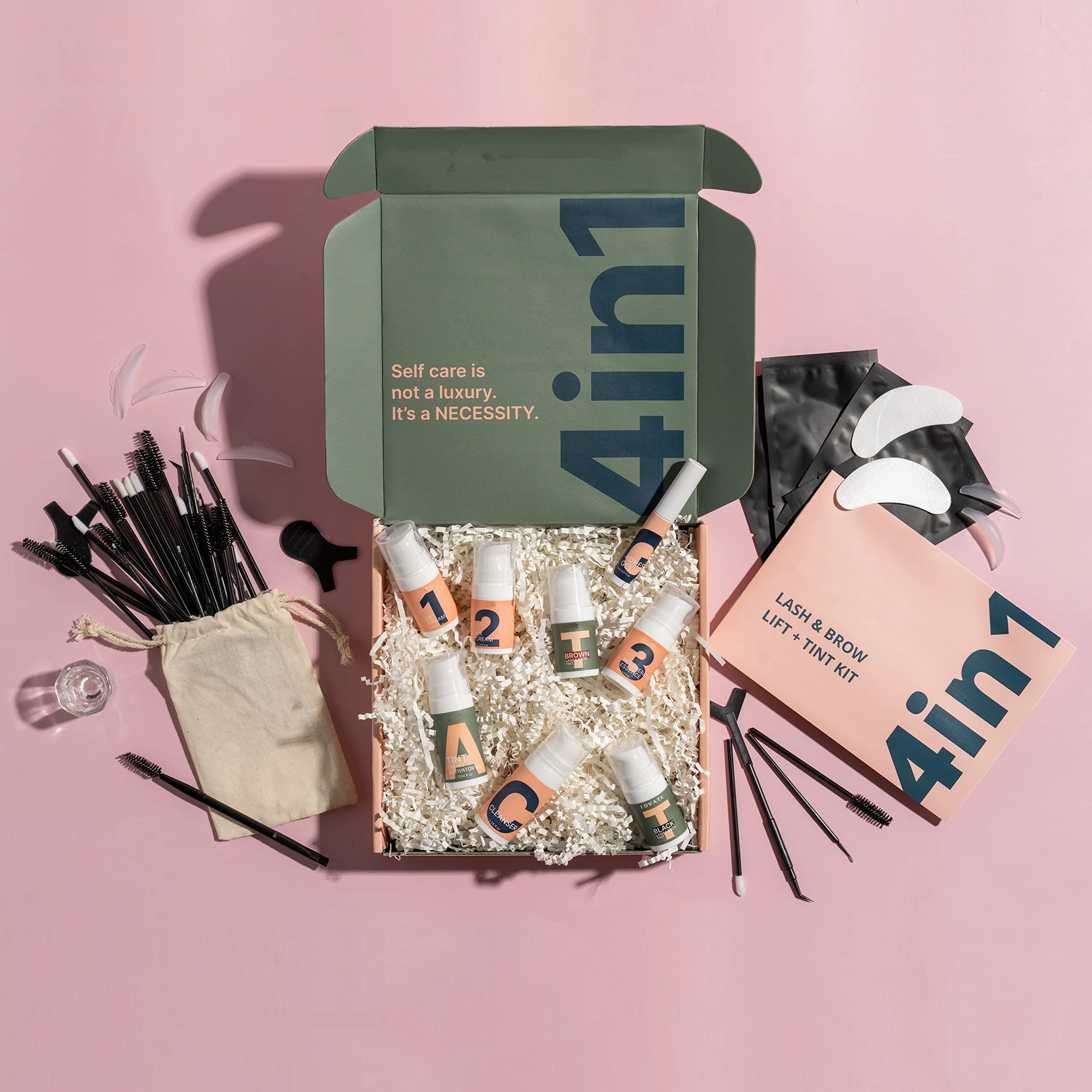 4 In 1 Semi Permanent 6-8 Months Long Lasting Eyelash Lifting Perm Kit Black Brown Tint Lash Lift Curl Kit