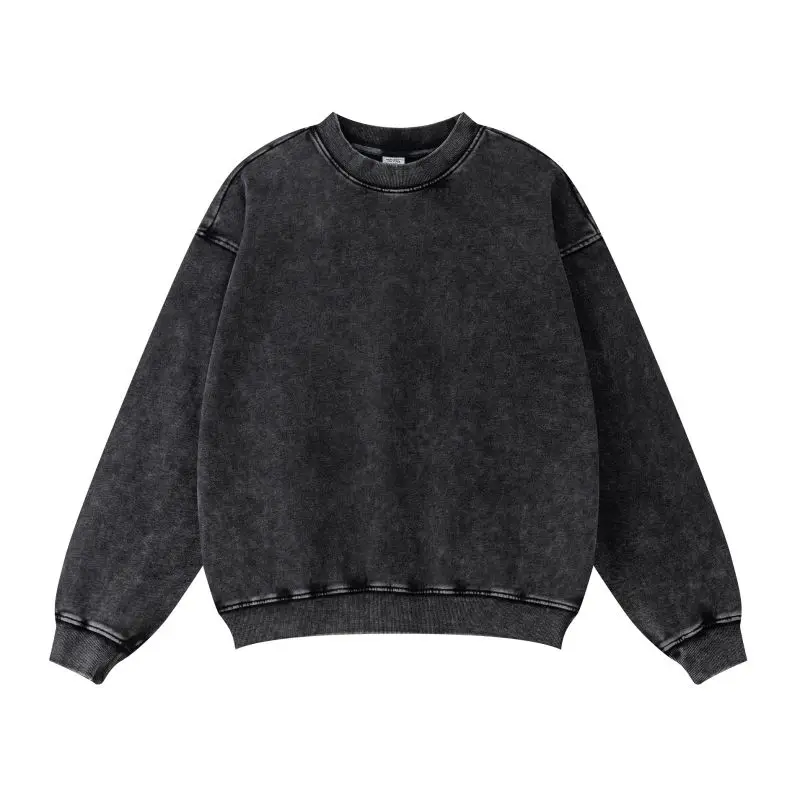 Wholesale Streetwear Stone Washed Sweatshirt Pullover Custom 400 Gsm 100 Cotton Heavy Men Vintage Acid Wash Crewneck Sweatshirts