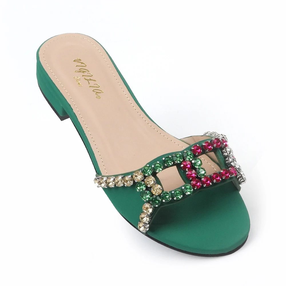 Women Party Shoes Low Block Heel Ladies Slippers And Sandals Comfy Open Toe Ladies Flat Shoes