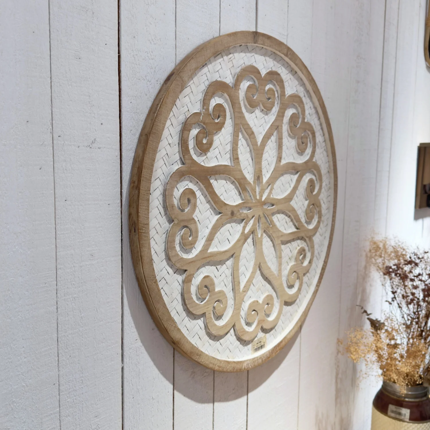 Modern Wall Art Home Decor Round Wooden Frame Bamboo Rattan Wall Decor Weave Pattern Wall Decor For Living Room