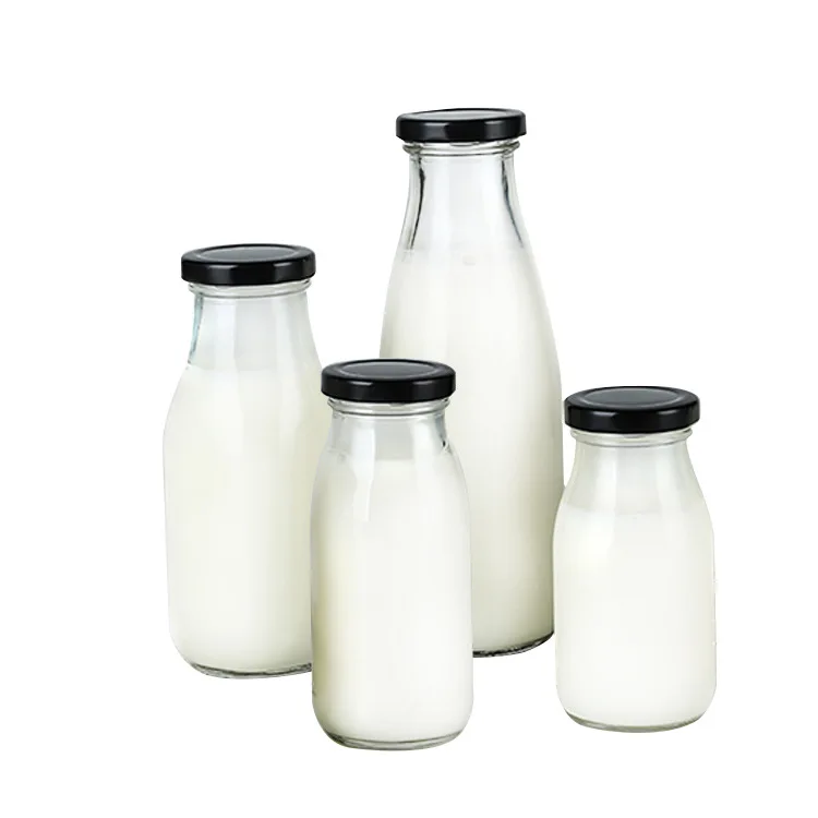 Wholesale in stock round Custom Juice 200ml 250ml 500ml 1000ml Beverage Bottle Juice Milk Bottle For Sale with the mental lids