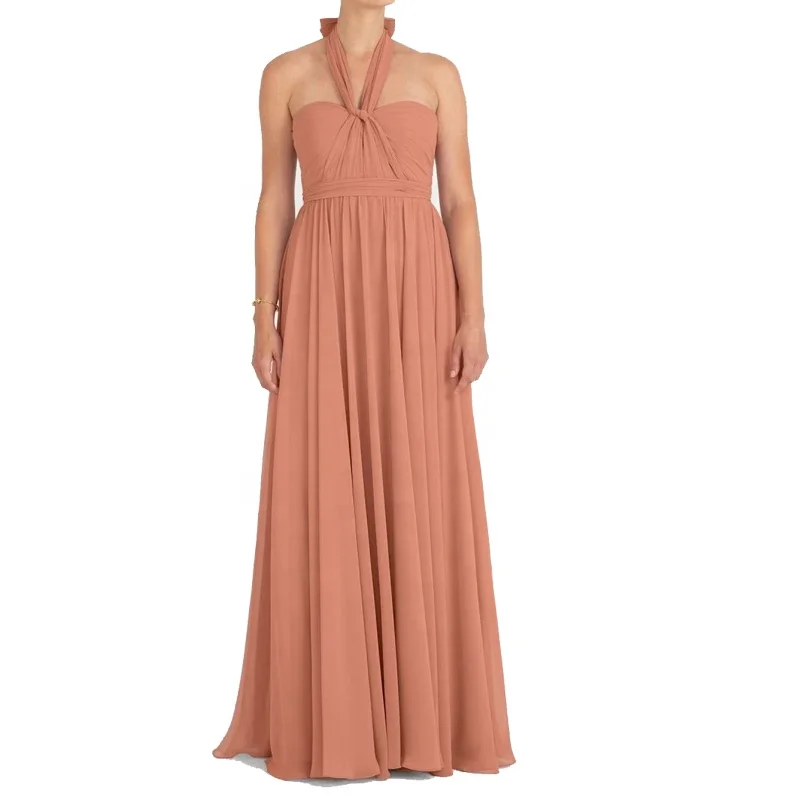 China latest evening party dress designs for bridesmaid Convertible multiway royal blue Chiffon maxi Gown Dresses