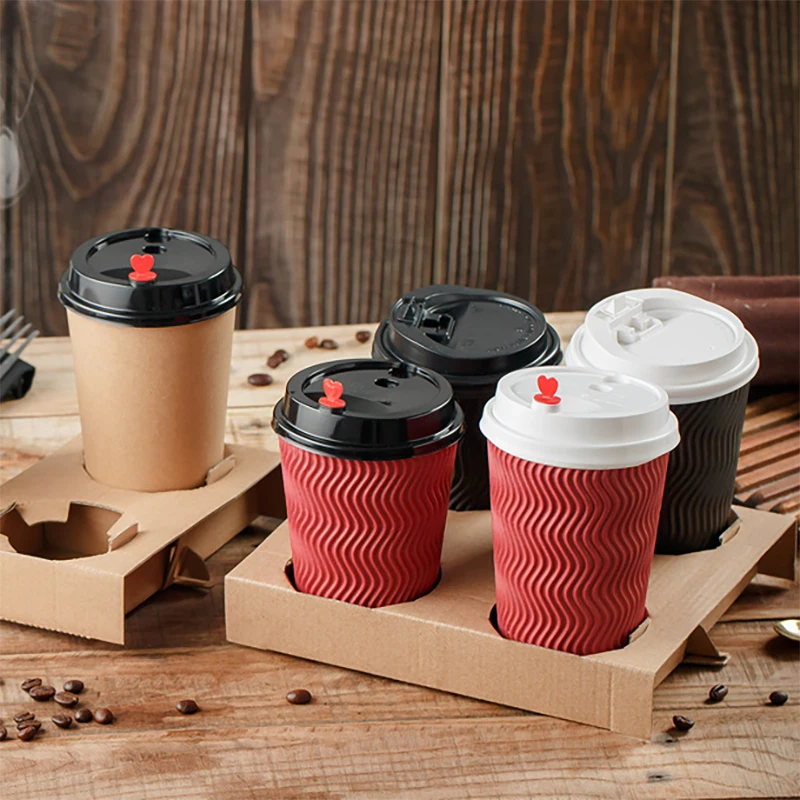 Disposable Hot Sell 8oz 12oz 16oz Customized Coffee Single Double Wall Ripple Paper Cups with Lids