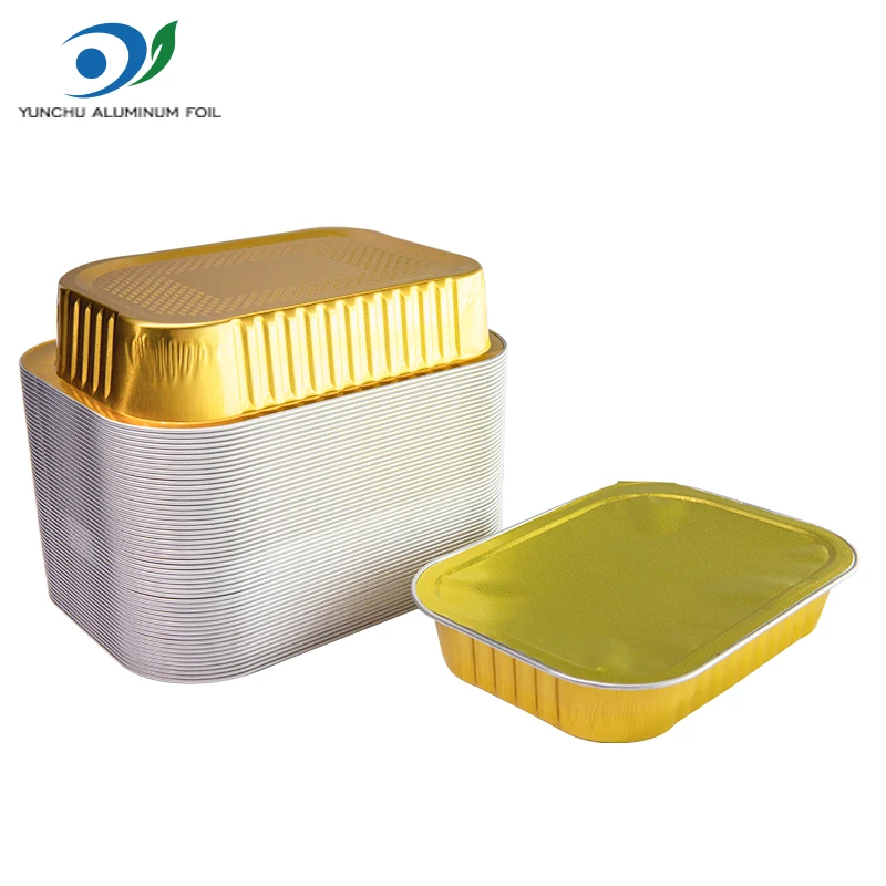 350ml-1000ml Food Grade Heat Sealing Gold Foil Tray Disposable Take-out Aluminum Foil Food Containers
