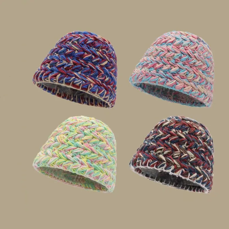2024 Hot Selling high quality style popular colorful thick thread wool winter ear warmers Fisherman knitted versatile beanie