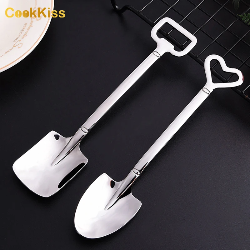 2024 лопата дизайн пищевая Oem милое мороженое десерт Королевский рисовый почвенный фруктовый чай роскошная столовая посуда Золотая вилка ложка из нержавеющей стали