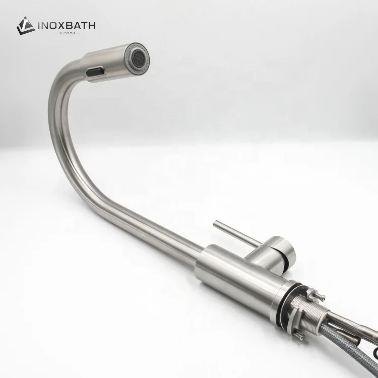 Stainless steel single lever hot and cold water mixer sink faucet kitchen faucets with pull down sprayer