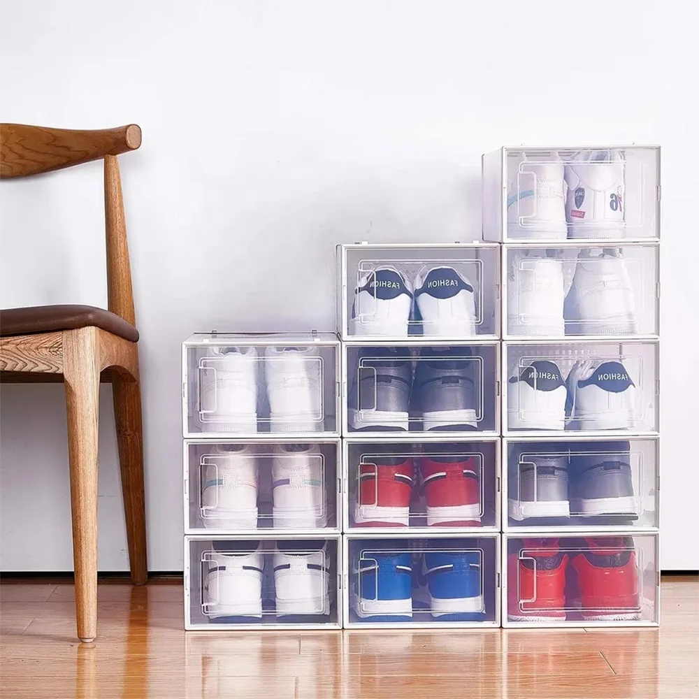 12 Pack Sneaker Storage Clear Grs Plastic Shoe Box Stackable Shoe Box Shoe Container Storage Boxes With Lids