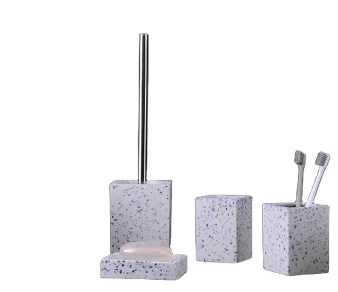 Luxury 5 pcs hotel home dinas bathroom ornaments and accessories dresser with mirror polyresin bathroom set soap dispensers set