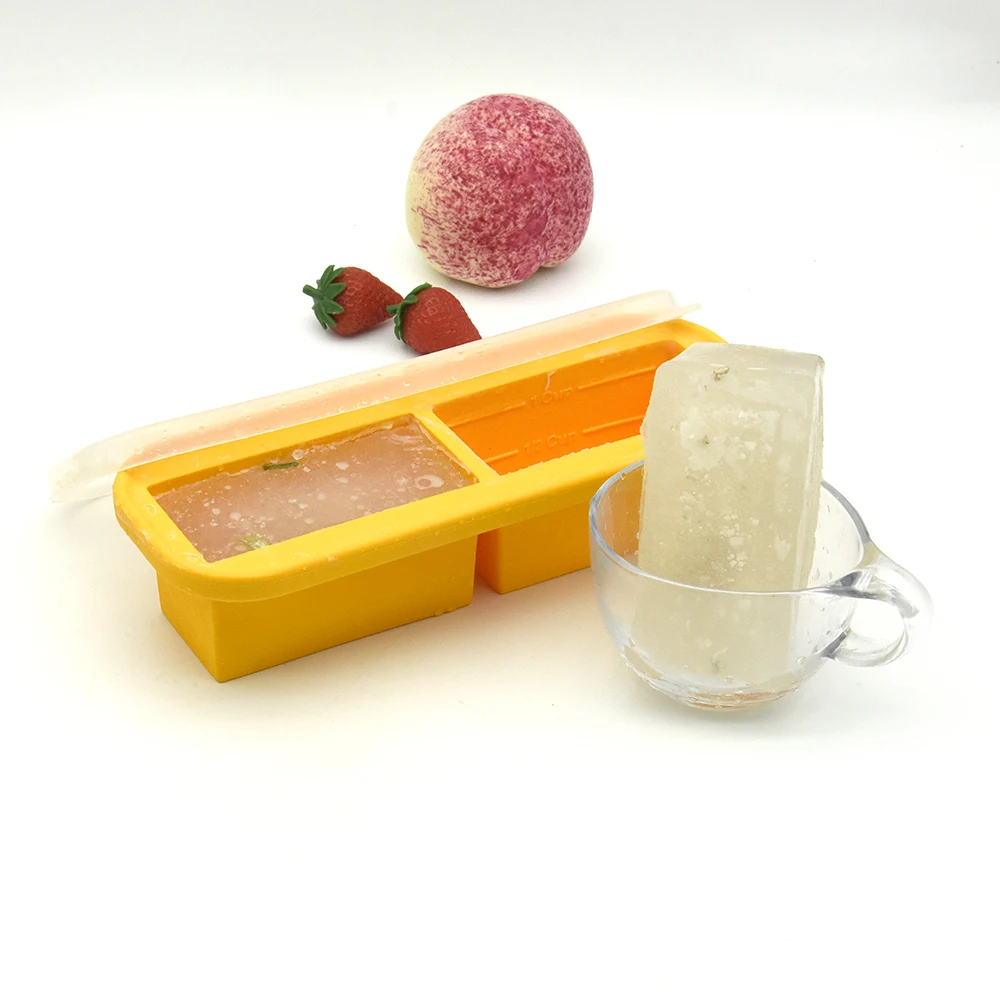 Hot Sale Reusable Silicone Freezing Tray with Lid Large Ice Cube Tray Non-stick Soup Freezer Container