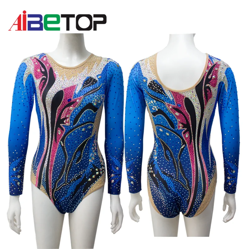 2022 Customized Gymnastics Leotards Sublimation Rhythmic Gymnastics Competition Ballet Leotard Training for Women Long Sleeve