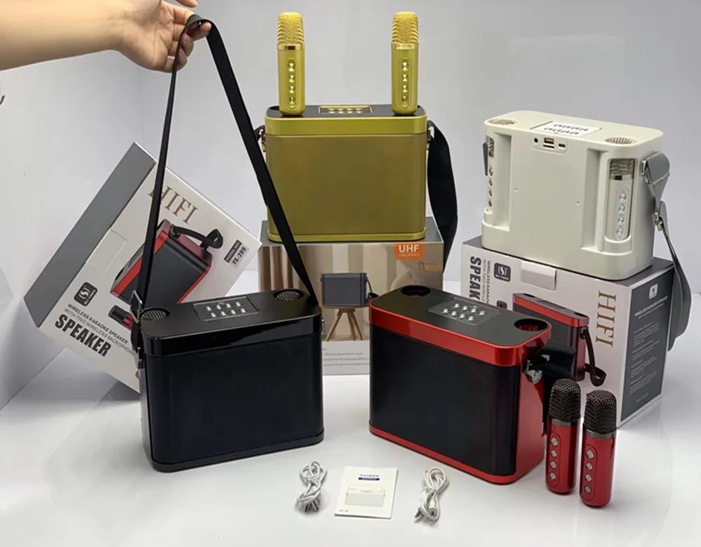 2 in 1 Portable Karaoke Wireless Bluetooth Speaker Dual Microphone Speaker High Power Subwoofer Family KTV party singing