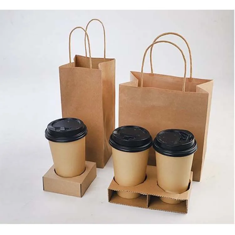 Wholesale Custom Print Recycle Grocery Shopping Restaurant Take Away Food Packaging Brown Kraft Paper Bag With Handle