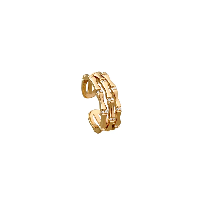 Женское кольцо в стиле 10K с бамбуковым принтом - Diamond Zirconia Accent, стильное, уникальное и дизайнерское