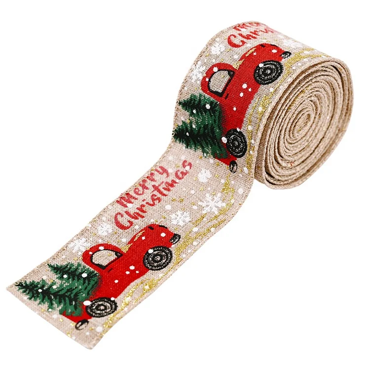 2021 new style hot sale cheap creative christmas decorations printing ribbon christmas tree decoration color strip ribbon