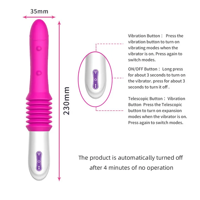 YIME Multi Frequency Retractable Vibrator G Spot Stimulating Silicone Thrusting Dildo Vibrator