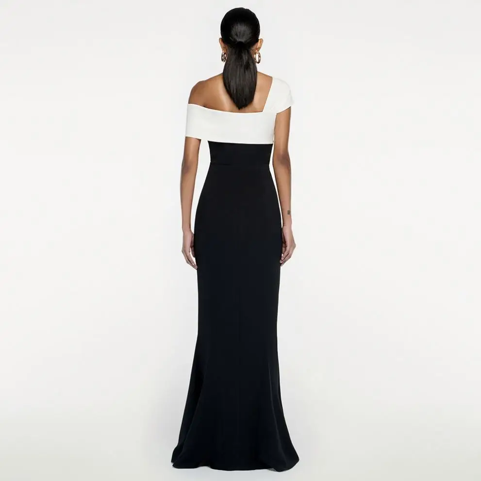 Bettergirl 2024 Autumn Black And White Patchwork Twist Fishtail Dress Split Sexy Evening Dress