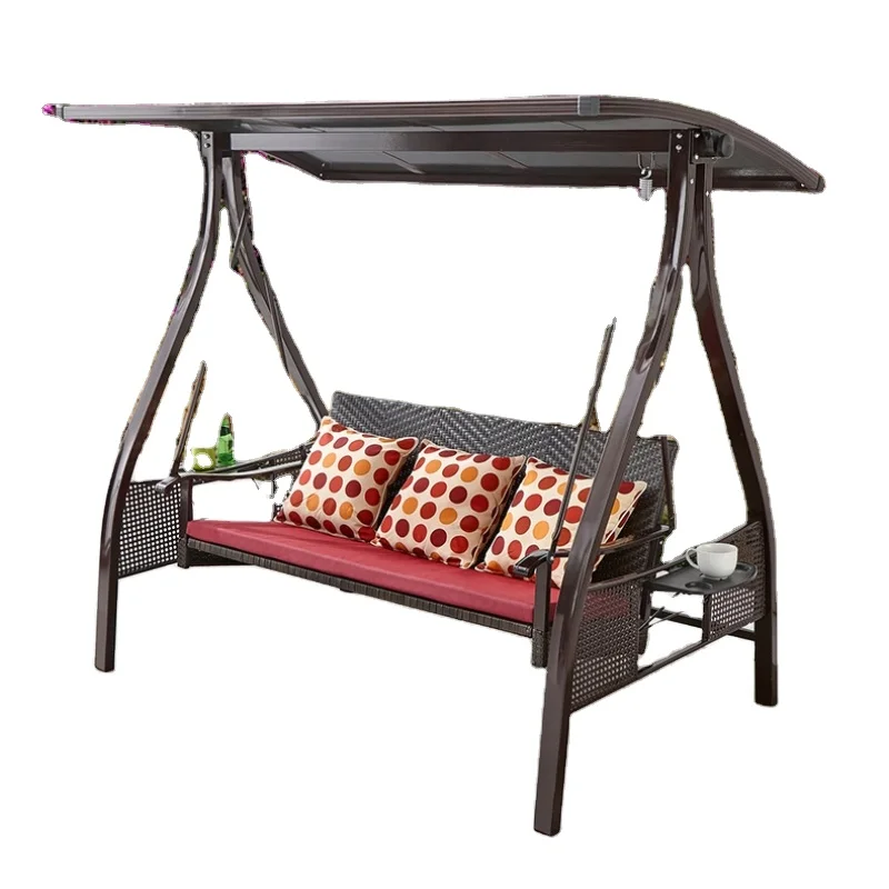 Outdoor Wholesale Modern Metal Frame Rattan Seat 3 Person House Patio Swing With Awning