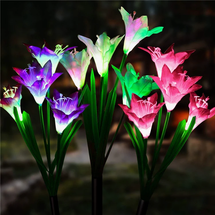 New Style Colorful Solar Lily Flower Lamp 4 LED Ground Garden Courtyard Lawn Decoration Led Light