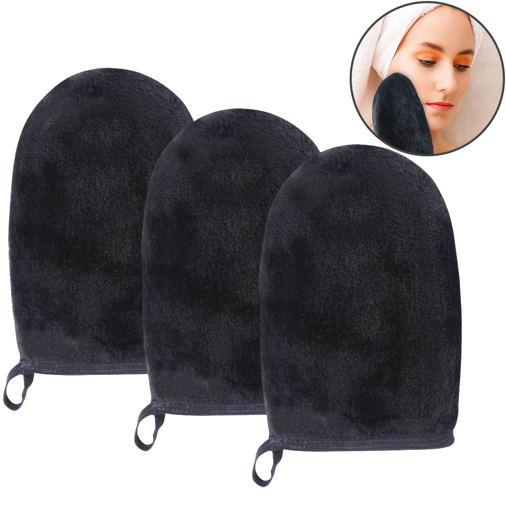 Custom Logo Microfiber Flannel Beauty Face Cleansing Mitts Reusable Facial Cloth Pads Makeup Remover Mitts