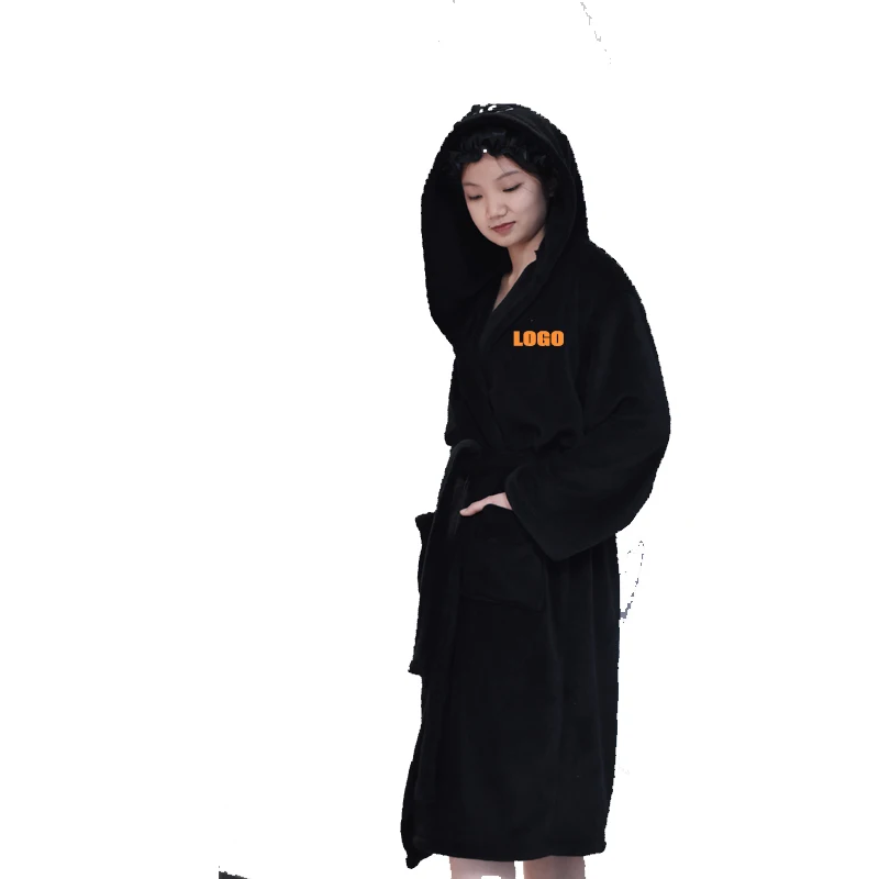 Hot Sale Spa Bathrobes Logo women designer logo custom bath robe with hood luxury hotel coral fleece hooded coral velvet bat